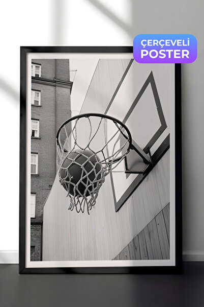 Postifull Basketball Score Çerçeveli Tablo, Siyah Çerçeve ve Poster, Duvar Ta...