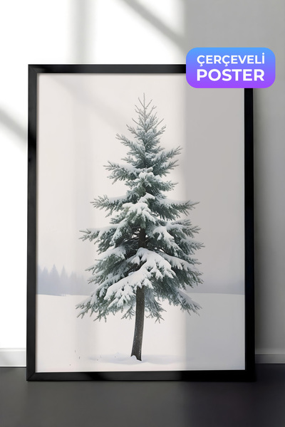 Postifull Snowy Spruce Yılbaşı Tablo, Siyah Çerçeve ve Poster, Dikey Duvar Ta...