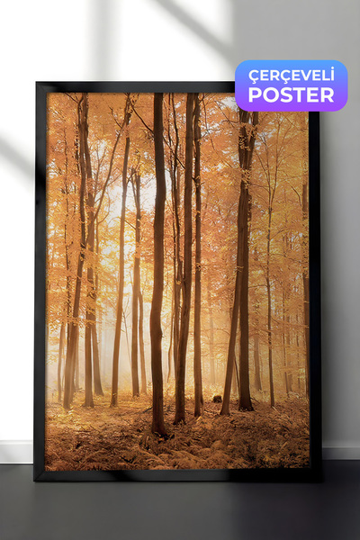 Postifull Jesenje drveće u uokvirenoj slici, crni okvir i poster, vertikalna ...