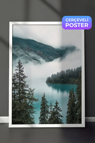 Postifull Oblačno planinsko jezero uokvirena slika, vertikalna zidna slika se...