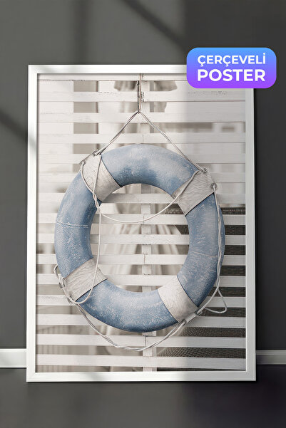 Postifull Plava slika u okviru sa kolutom za spašavanje, beli okvir i poster,...