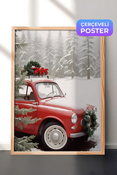 Postifull Jolly Car novogodišnja slika, drveni okvir i poster, vertikalna zid...