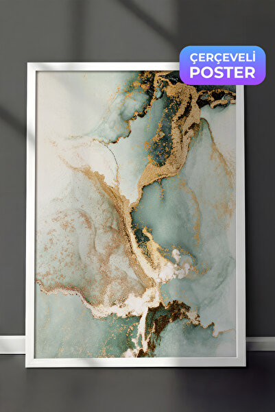 Postifull Apstraktna zelena marmorna slika u ramu No2, vertikalna zidna slika...