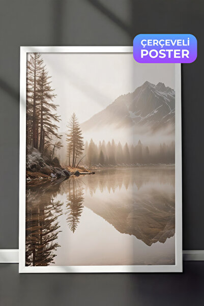 Postifull Misty Sunrise Çerçeveli Tablo, Beyaz Çerçeve ve Poster, Dikey Duvar...