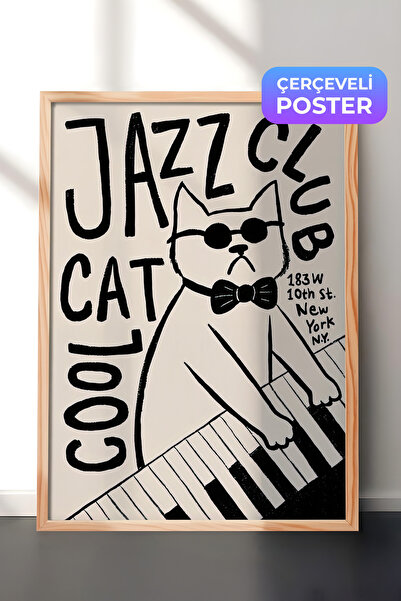 Postifull Ahşap Çerçeveli Tablo, Poster ve Çerçeve Seti, Cool Cat Jazz Club C...