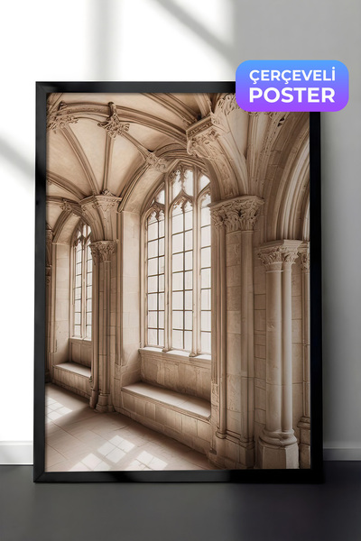 Postifull Slika uokvirena sa sunčanim svetlom dvorca, crni okvir i poster, zi...