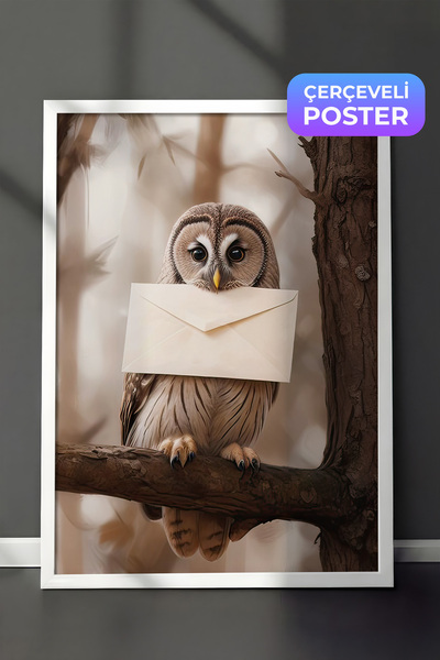 Postifull Slika sa sovom u ramu, beli okvir i poster, vertikalna zidna slika ...