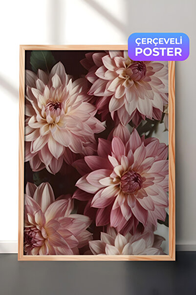 Postifull Romantična slika dalijskih cvetova u ramu, drveni okvir i poster, z...