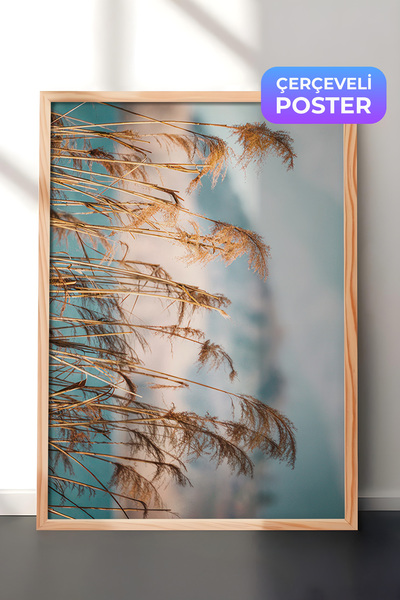 Postifull Slika sa trskama pored jezera, drveni okvir i poster, zidna slika i...