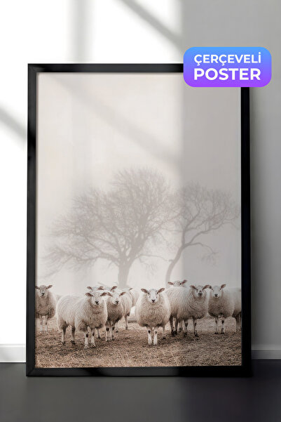 Postifull Slika uokvirena sa jatom ovaca, crni okvir i poster, serija zidnih ...
