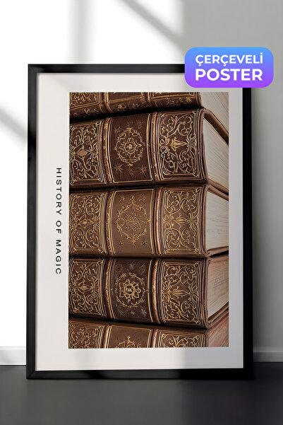 Postifull Magic Books Çerçeveli Tablo, Siyah Çerçeve ve Poster, Yatay Duvar T...