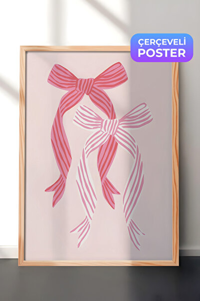 Postifull Ahşap Çerçeveli Tablo, Poster ve Çerçeve Seti, Striped Bows in Pink...