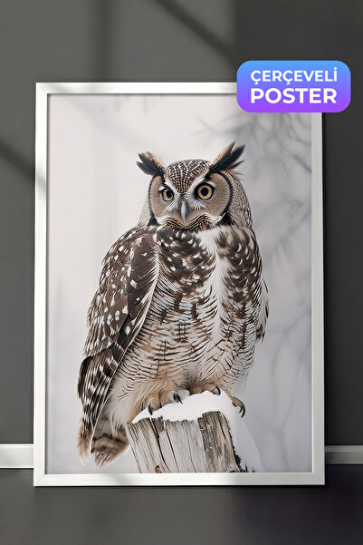 Postifull Sova u snegu, novogodišnja slika, beli okvir i poster, zidna slika ...