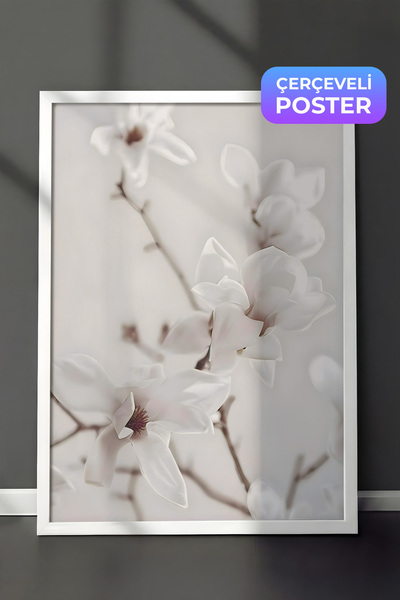 Postifull Uramljena slika grane magnolije, beli okvir i poster, serija udobni...