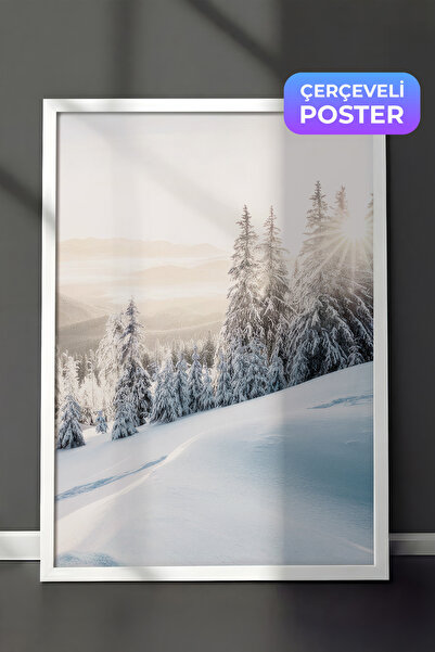Postifull Zimski izlazak sunca uokvirena slika, beli okvir i poster, zidna sl...
