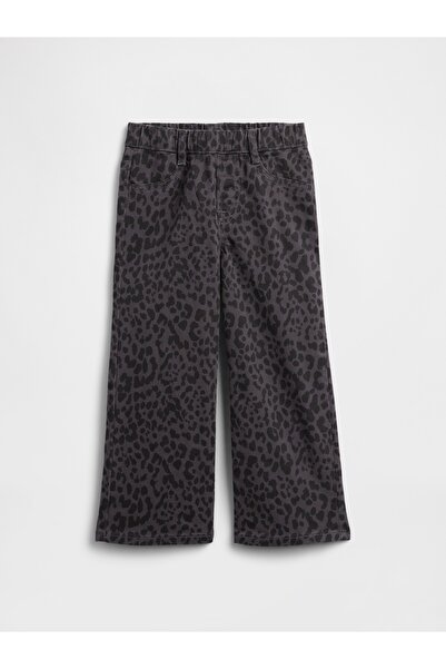 GAP Kız Bebek Gri Pull-On Leopar Wide-Leg Jean Pantolon