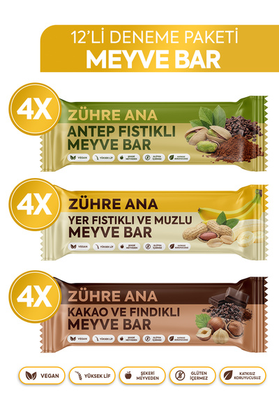 Zühre Ana Meyve Bar Deneme Paketi 35 gr x 12 Adet 3 Çeşit