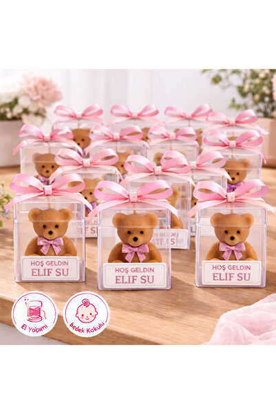 LARİNA 30'lu Hoş Geldin Bebek Ayıcık Mum Hediyelik – Kız Bebek –Mevlid – Baby...