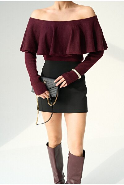 Mars Bordo Madonna Yaka Pileli Triko Kazak