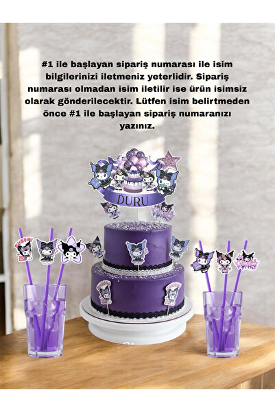 Sinem Gift Kuromi Pasta Süsü - Kuromi Konseptli Doğum Günü - Kuromili 6 Adet ...