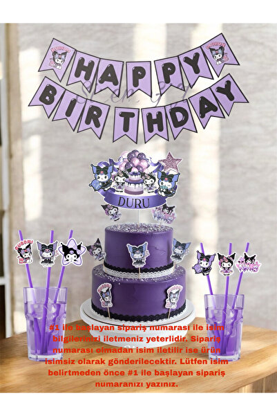 Sinem Gift Kuromi Pasta Süsü - Kuromi Banner - Kuromi Konseptli Doğum Günü - ...