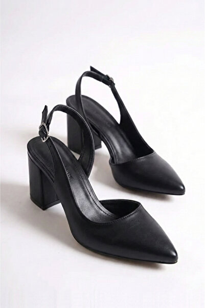 Shoesers Дамски черни асиметрични обувки с дебел ток и заострени върхове