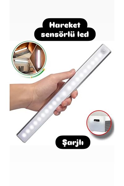 erşahaydınlatma 30 Cm Beyaz Renk Pır Hareket Sensörlü Şarjlı Led Aydınlatma