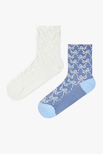Penti White Blue Ribbon Charm 2-Piece Socks