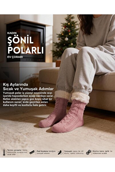 Bolero Kadın Şönil İçi Polarlı Ev Çorabı Pembe