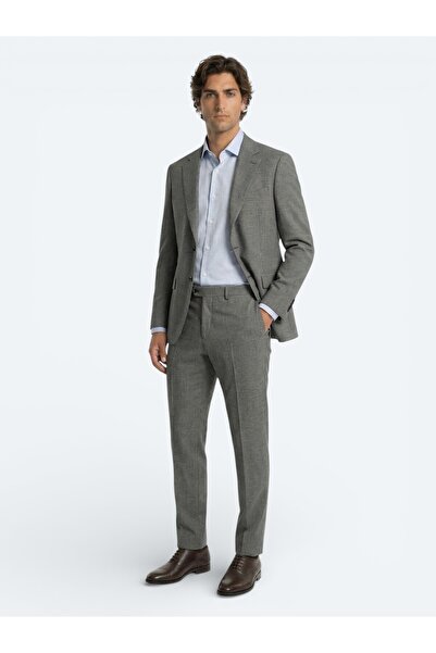 Kip Gri Çizgili %100 Yün Takım Elbise