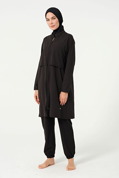 FORMO Women's Zippered Closed High Neck Elastic Leg Quick Drying Hijab Swimsuit