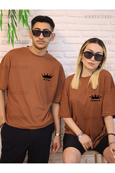 EXPECTED King Queen Printed Lover Couple Friend Oversize Unisex T-shirt - 2 τμχ