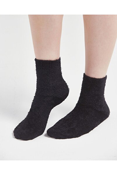 Bolero Tüylü Simli Ev Çorabı Siyah