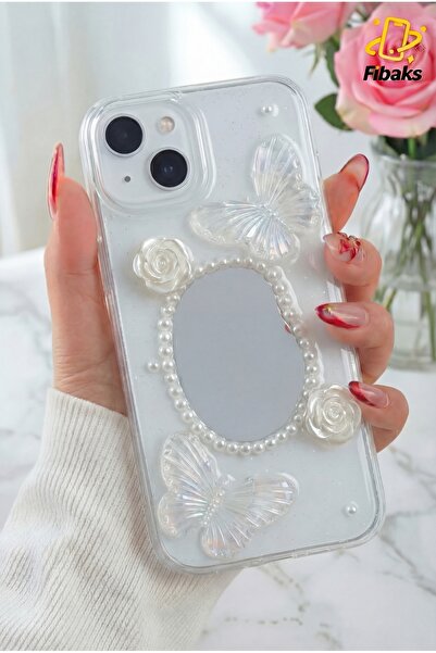 Fibaks حافظة آيفون 13/14/15 بتصميم ثلاثي الأبعاد على شكل فراشة ووردة مع غطاء ...