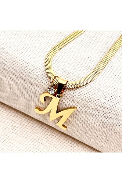 Siya Silver Kararmaz Çelik Zirkon Taşlı İtalyan Zincirli Harfli Kolye