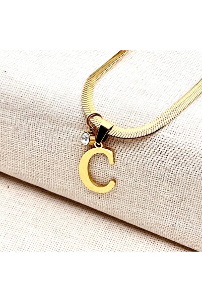 Siya Silver Kararmaz Çelik Zirkon Taşlı İtalyan Zincirli Harfli Kolye