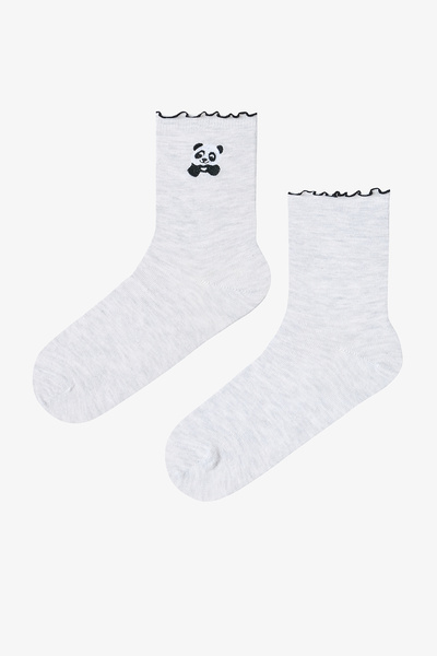 Penti Șosete Panda cu volane, negru, gri, alb, pachet de 2