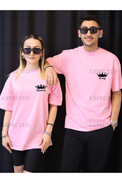 EXPECTED King Queen Printed Lover Couple Friend Oversize Unisex T-shirt - 2 τμχ
