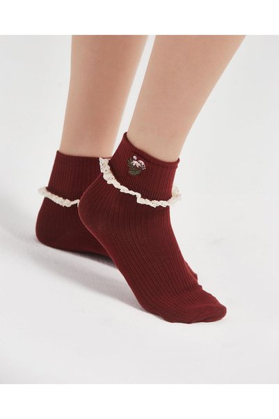 Bolero Women's Lacy Embroidered Socks Claret Red
