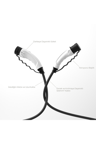 Hims EMEF-22T2-SB-5 22kW Tip 2 Beyaz Soketli 5m Elektrikli Araç Şarj Kablosu
