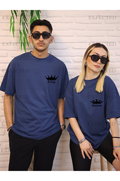 EXPECTED King Queen Printed Lover Couple Friend Oversize Unisex T-shirt - 2 τμχ