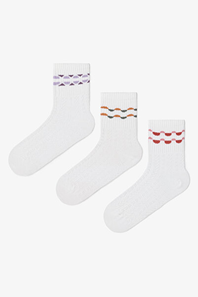 Penti 3 Pairs of Cotton Self-Geometric Patterned Socket Socks
