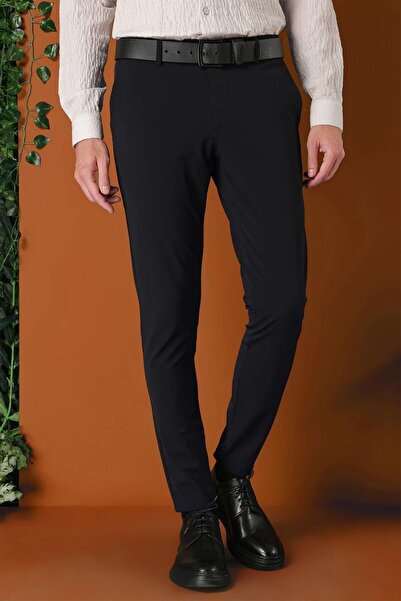 Efor Slim Fit Yan Cepli Düz Esnek Casual Siyah Pantolon P 1144