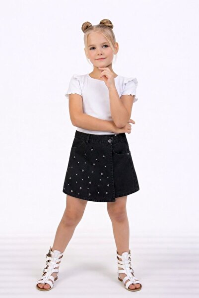 RAPAPA Kız Çocuk Siyah Kot Şort Etek - 0708