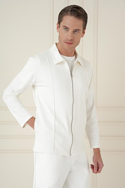 Efor Slim Fit Fermuarlı Yan Cep Mevsimlik Casual Ekru Mont Mt 174