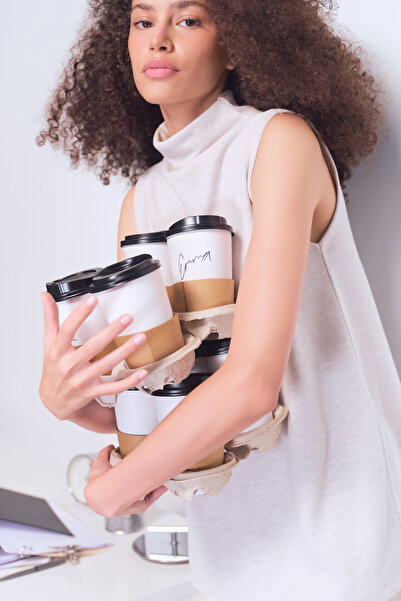 Penti Beige Melange Crew Neck Oversize Sleeveless Top