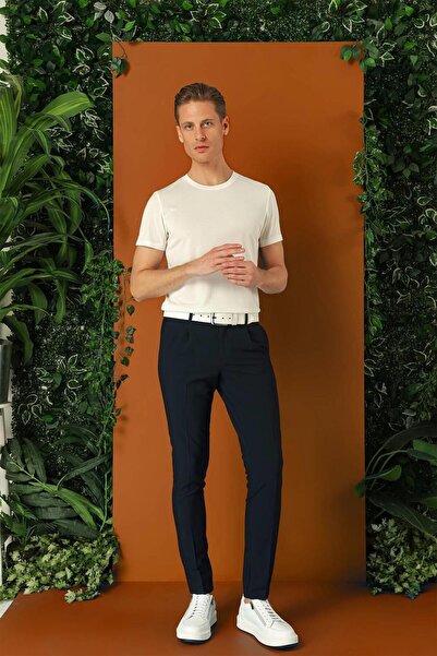 Efor Comfort Fit Gofre Kumaş Pileli Pamuk Casual Lacivert Pantolon P 1148