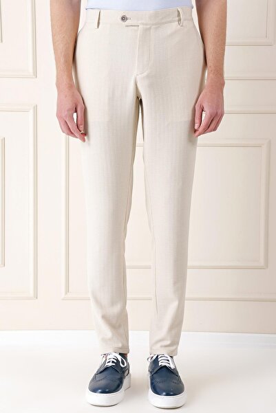 Efor Comfort Fit Beli Lastikli Balıksırtı Dokuma Casual Bej Pantolon P 1155