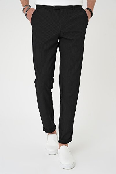Efor Comfort Fit Gofre Dokulu Beli Lastikli Siyah Jogger Pantolon P 1177