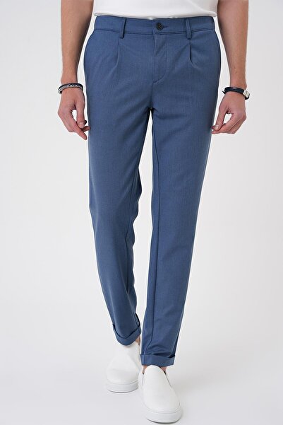 Efor Comfort Fit Beli Lastikli Pileli İndigo Jogger Pantolon P 1182